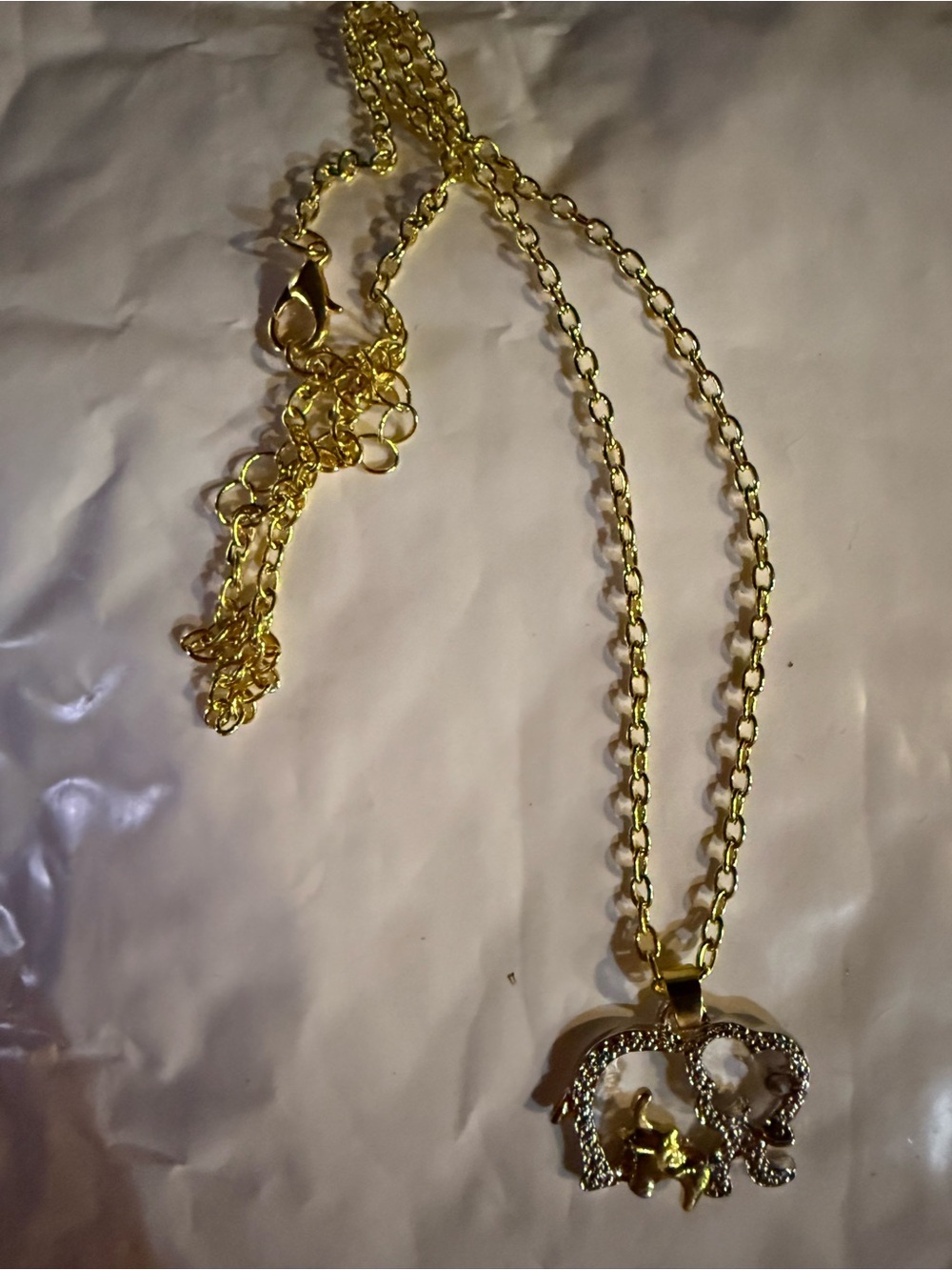Gold and silver tone Elephant Mama and Baby Pendant Necklace